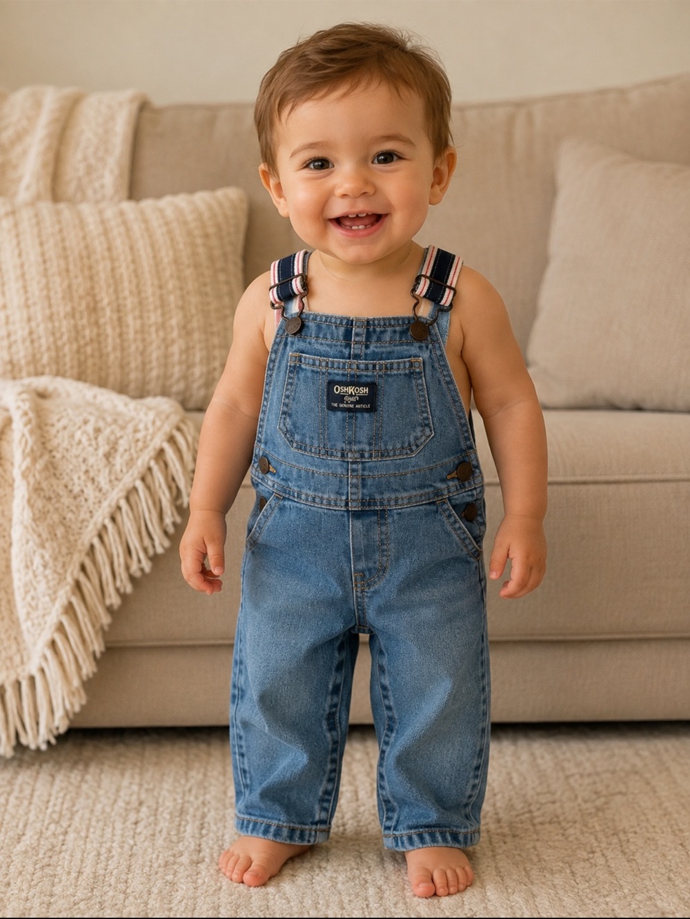 Vintage OshKosh Bgosh Baby Classic Denim Jean Snap Crotch Overalls 24M